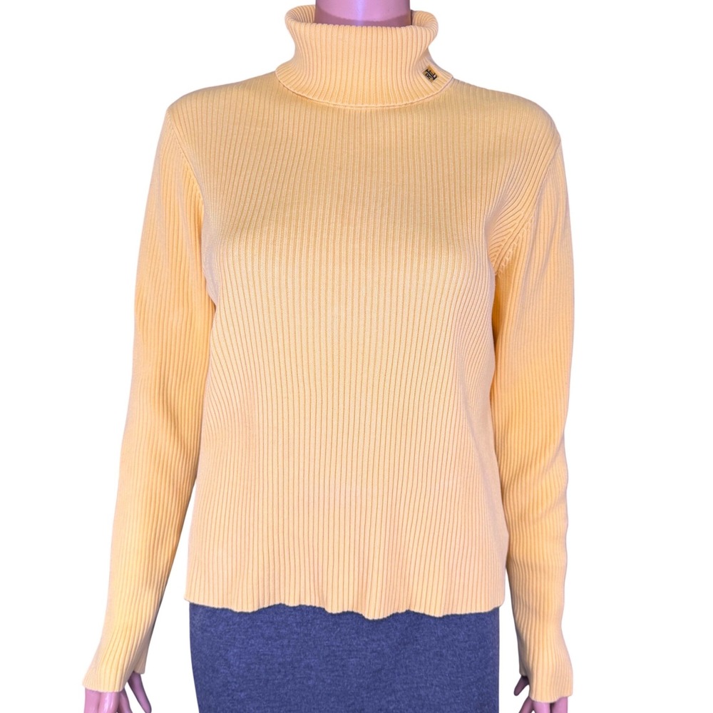 Lauren Ralph Lauren Vintage Yellow Ribbed Turtleneck Cotton Sweater Mens M
